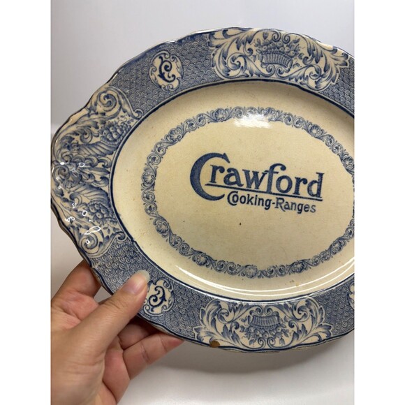 Antique Blue Transferware Crawford Cooking Ranges Advertising Platter. (AS IS) - Picture 2 of 10
